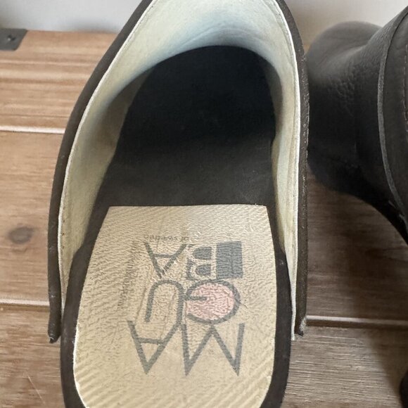 Maguba Stockholm Olive Green Genuine Leather Dark Wood Heeled Mule Clog Size 6 - Picture 10 of 15